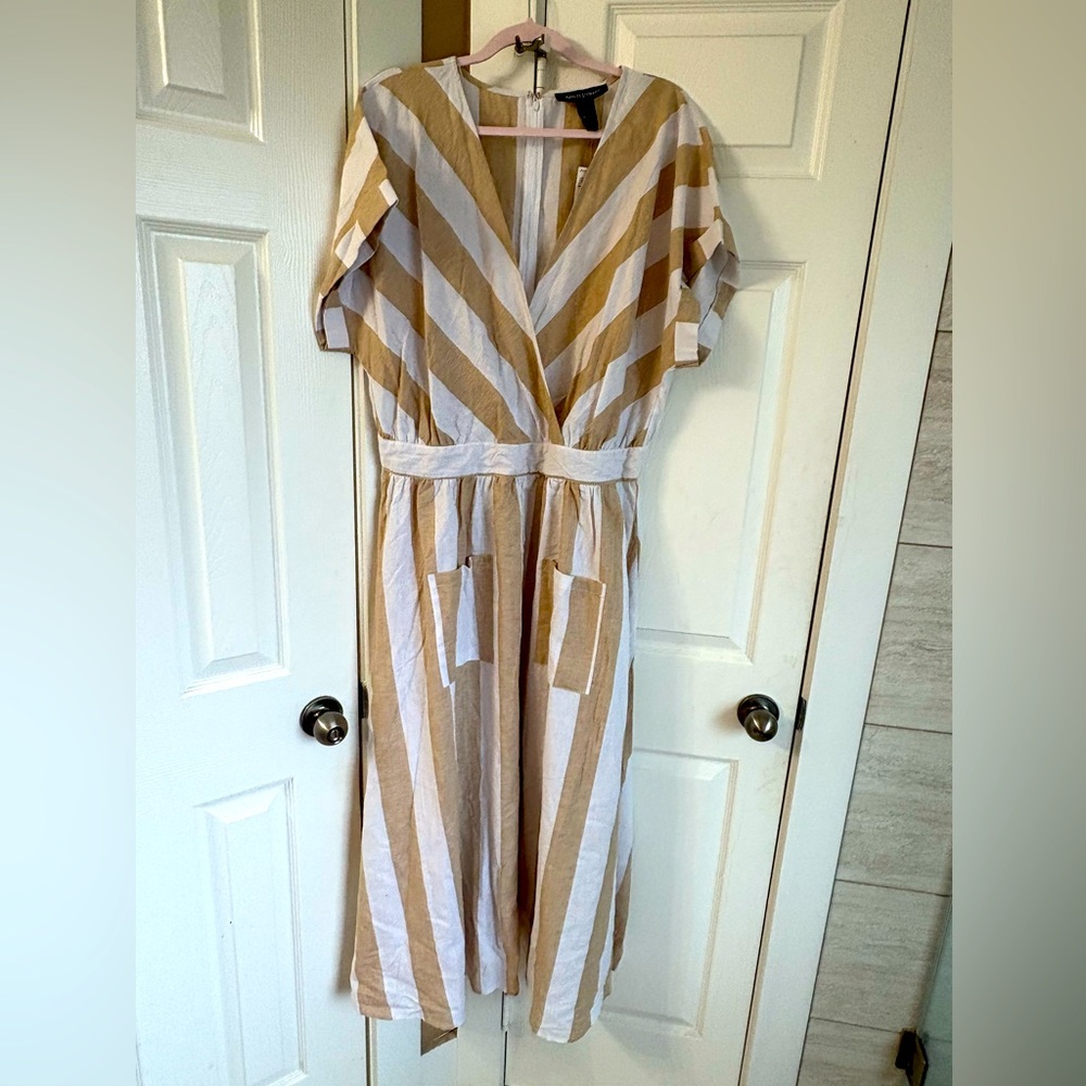 Brown and White Striped Maxi Dress